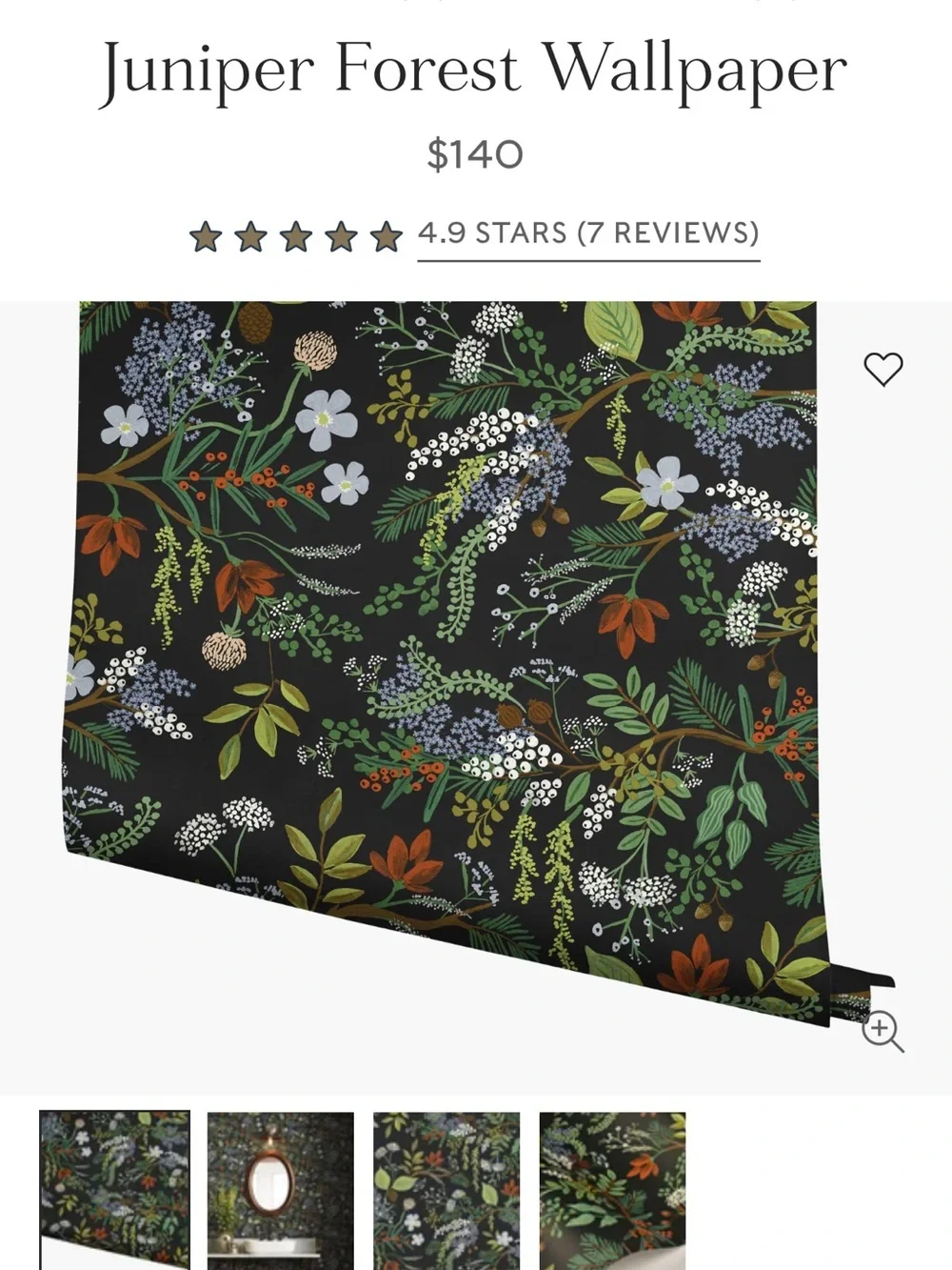 Rifle Paper - Juniper Forest Wallpaper (reduced opened roll).
